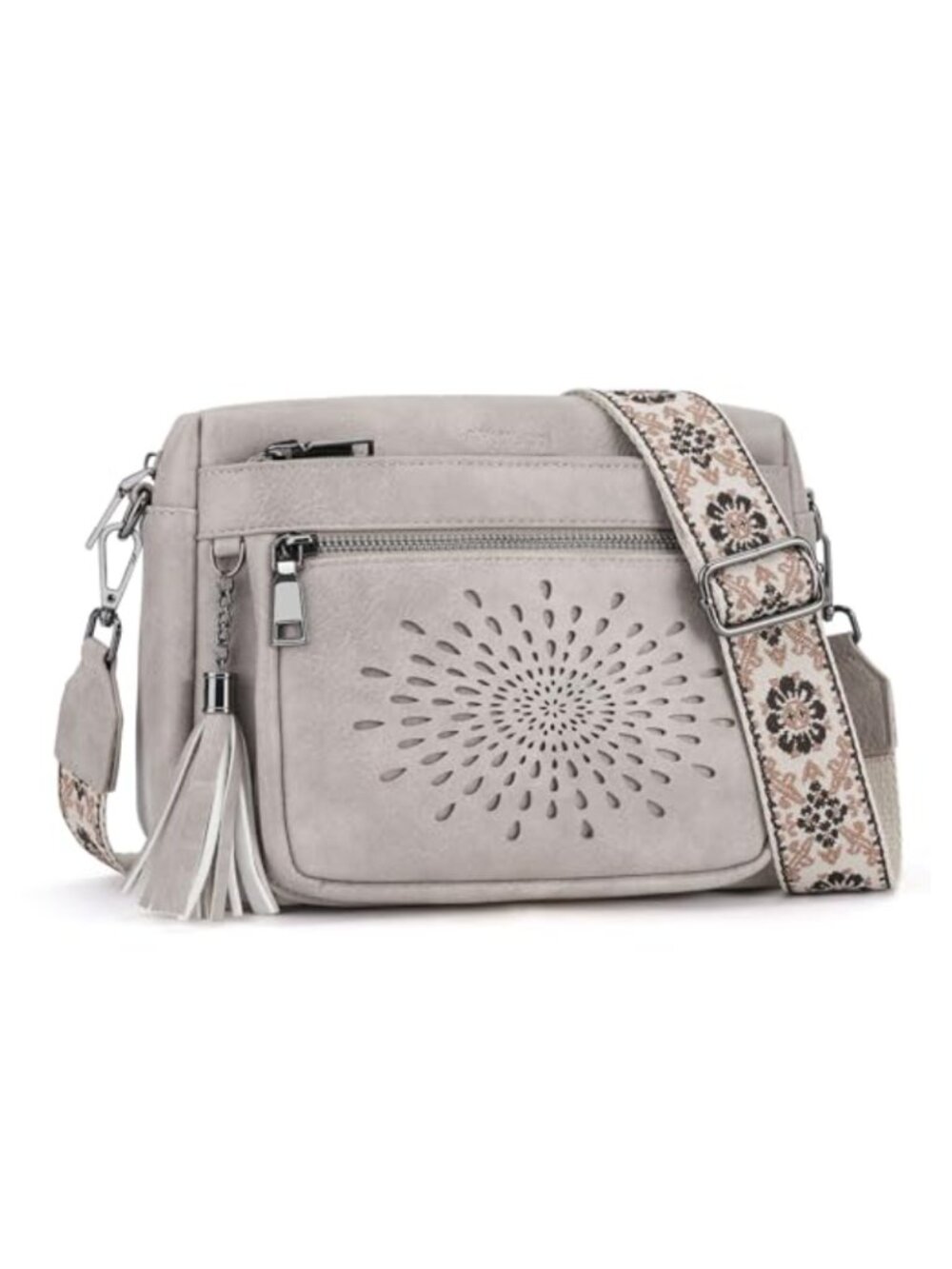 Vegan Leather Crossbody Bag Quilted Sunflower Small Shoulder Purse Tassel